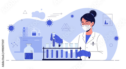 Scientist in Laboratory Conducting Research with Test Tubes and Viruses