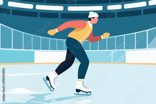 Illustration Of An Ice Skating Competition With Ice Skaters Wearing Racing Suits And Helmets Vector Design Template