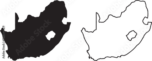 south africa map silhouette and outline design vector art illustration isolated on transparent background