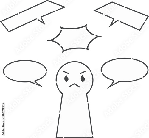 シンプルな人物と吹き出しの会話イラストセット 怒り コミュニケーション素材