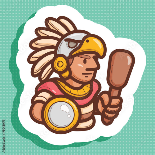 cartoon Aztec eagle warrior