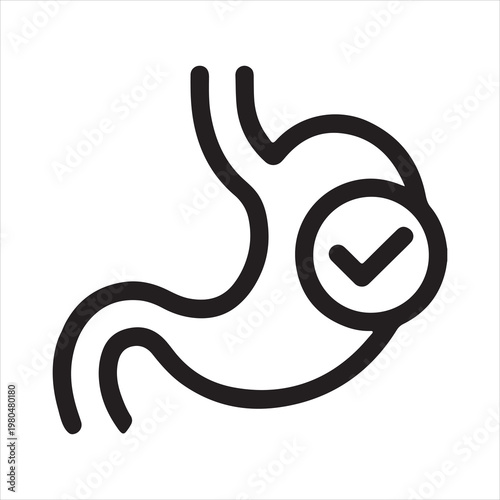 Healthy stomach icon with a checkmark indicating good digestive health and wellness