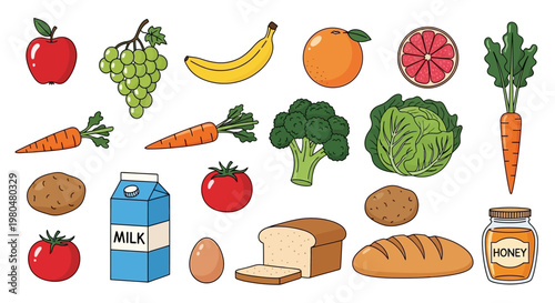 Fresh fruit and vegetables with food.