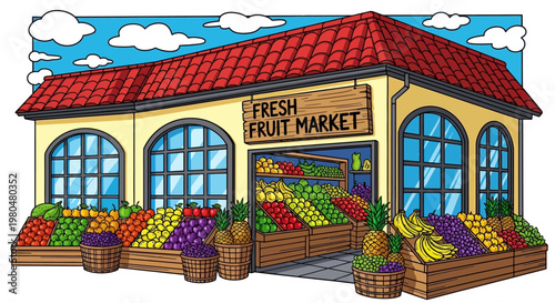 Fresh Fruit Market Stand Display.
