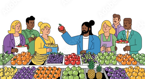 People buying fresh colorful fruits.