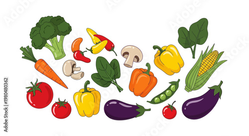 Colorful Vegetables and Fruits Collection.