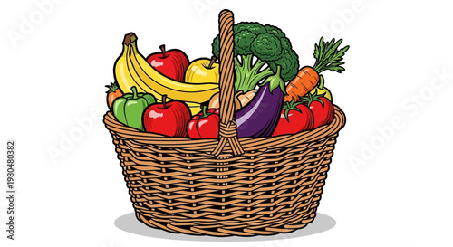Fresh Fruit and Vegetables in Basket.