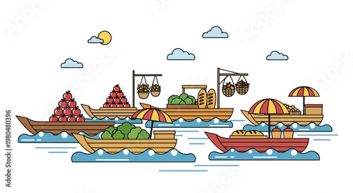Colorful Boats on the Water Surface.