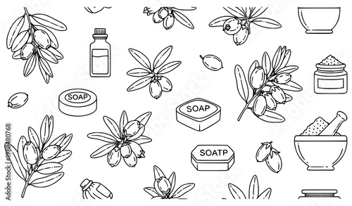 Minimal Jojoba Botanical Cosmetic Seamless Pattern Vector