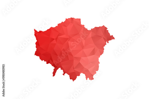 London Map - Polygon Style Vector Illustration in Red Gradient, Low Poly Geometric Design, Isolated on White Background, Perfect for Infographics, Reports, and Educational Materials.