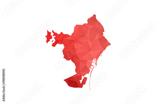 Barcelona Map - Polygon Style Vector Illustration in Red Gradient, Low Poly Geometric Design, Isolated on White Background, Perfect for Infographics, Reports, and Educational Materials.