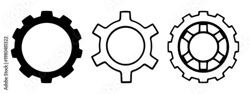 Gear wheel set with solid black icon on white background featuring algorithm optimization, gear mechanics, technical illustration with vector and design