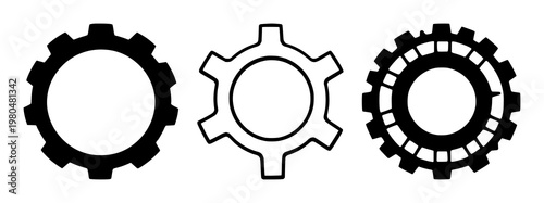 Gear wheel set with solid black icon on white background featuring algorithm optimization, gear mechanics, technical illustration with vector and design