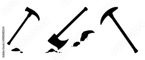 Data mining pickaxe icon set with solid black icon on white background featuring mining, binary code, technology with vector and illustration