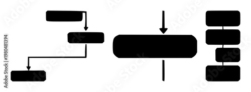 Algorithmic flowchart symbol set with solid black icon design featuring abstract concepts, data processing, programming with logical structures and problem solving