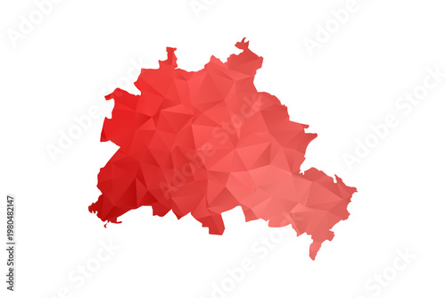 Berlin Map - Polygon Style Vector Illustration in Red Gradient, Low Poly Geometric Design, Isolated on White Background, Perfect for Infographics, Reports, and Educational Materials.