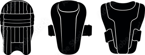 Cricket abdominal guard protective gear silhouettes for batsmen front side and back views
