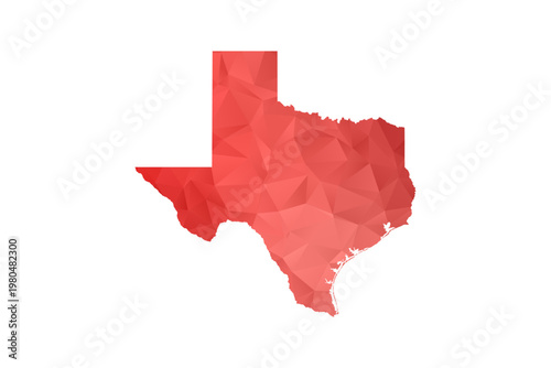 Texas Map - Polygon Style Vector Illustration in Red Gradient, Low Poly Geometric Design, Isolated on White Background, Perfect for Infographics, Reports, and Educational Materials.