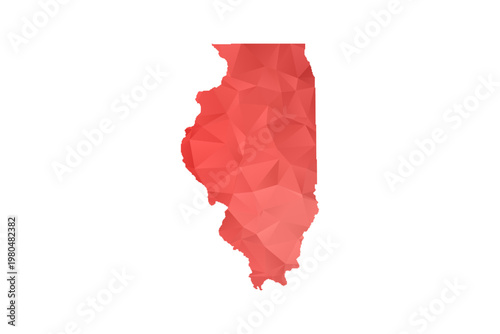 Illinois Map - Polygon Style Vector Illustration in Red Gradient, Low Poly Geometric Design, Isolated on White Background, Perfect for Infographics, Reports, and Educational Materials.