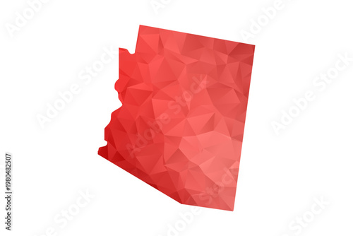 Arizona Map - Polygon Style Vector Illustration in Red Gradient, Low Poly Geometric Design, Isolated on White Background, Perfect for Infographics, Reports, and Educational Materials.