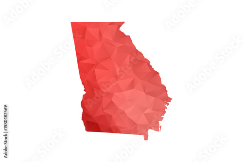 Georgia Map - Polygon Style Vector Illustration in Red Gradient, Low Poly Geometric Design, Isolated on White Background, Perfect for Infographics, Reports, and Educational Materials.