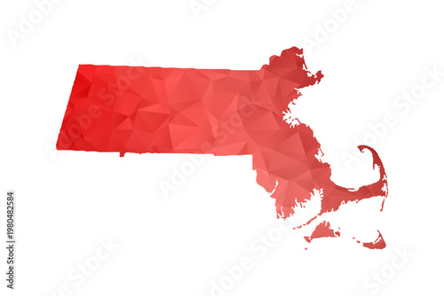 Massachusetts Map - Polygon Style Vector Illustration in Red Gradient, Low Poly Geometric Design, Isolated on White Background, Perfect for Infographics, Reports, and Educational Materials.