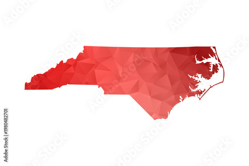 North Carolina Map - Polygon Style Vector Illustration in Red Gradient, Low Poly Geometric Design, Isolated on White Background, Perfect for Infographics, Reports, and Educational Materials.