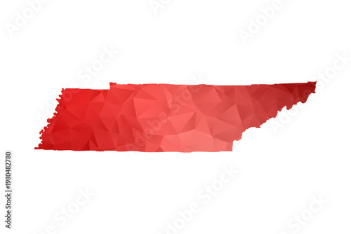 Tennessee Map - Polygon Style Vector Illustration in Red Gradient, Low Poly Geometric Design, Isolated on White Background, Perfect for Infographics, Reports, and Educational Materials.