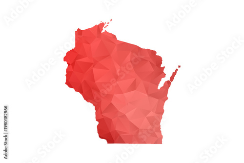 Wisconsin Map - Polygon Style Vector Illustration in Red Gradient, Low Poly Geometric Design, Isolated on White Background, Perfect for Infographics, Reports, and Educational Materials.