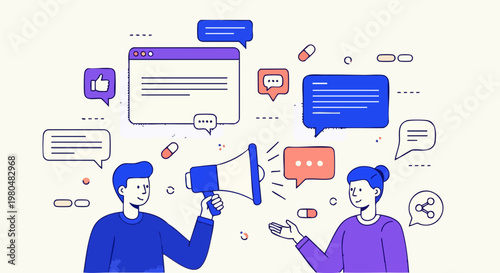 Digital Marketing and Online Communication Vector Illustration