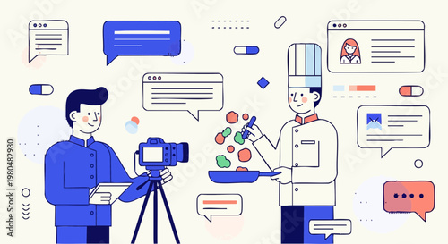 Chef Filming a Cooking Video for Social Media and Blog