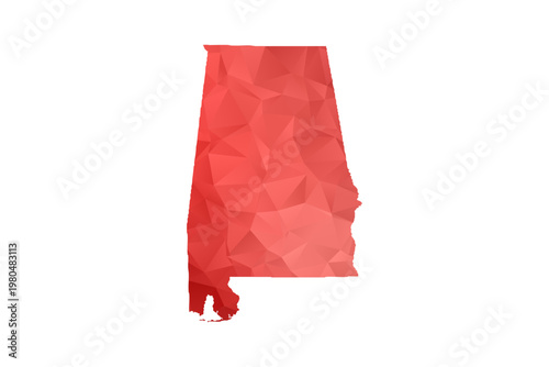Alabama Map - Polygon Style Vector Illustration in Red Gradient, Low Poly Geometric Design, Isolated on White Background, Perfect for Infographics, Reports, and Educational Materials.