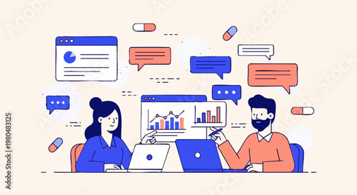 Healthcare Business Analysis and Medical Data Consultation Illustration