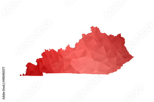 Kentucky Map - Polygon Style Vector Illustration in Red Gradient, Low Poly Geometric Design, Isolated on White Background, Perfect for Infographics, Reports, and Educational Materials.