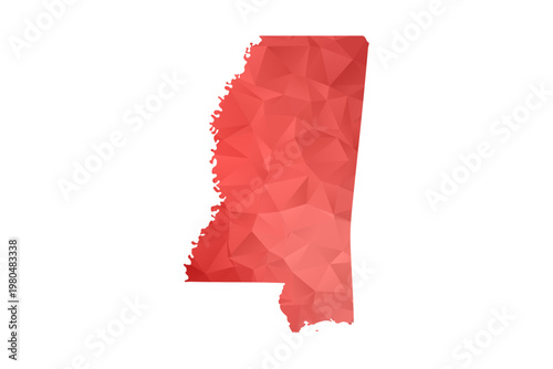 Mississippi Map - Polygon Style Vector Illustration in Red Gradient, Low Poly Geometric Design, Isolated on White Background, Perfect for Infographics, Reports, and Educational Materials.