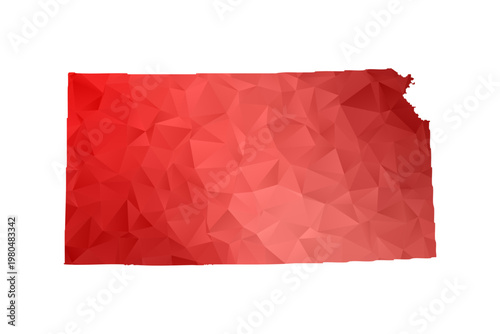 Kansas Map - Polygon Style Vector Illustration in Red Gradient, Low Poly Geometric Design, Isolated on White Background, Perfect for Infographics, Reports, and Educational Materials.