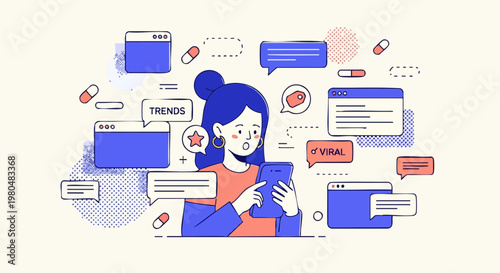 Surprised Young Woman Browsing Viral Social Media Trends on Smartphone