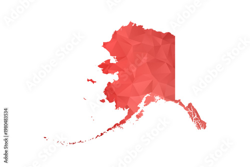 Alaska Map - Polygon Style Vector Illustration in Red Gradient, Low Poly Geometric Design, Isolated on White Background, Perfect for Infographics, Reports, and Educational Materials.