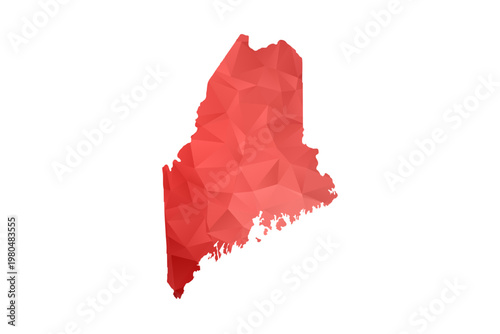 Maine Map - Polygon Style Vector Illustration in Red Gradient, Low Poly Geometric Design, Isolated on White Background, Perfect for Infographics, Reports, and Educational Materials.