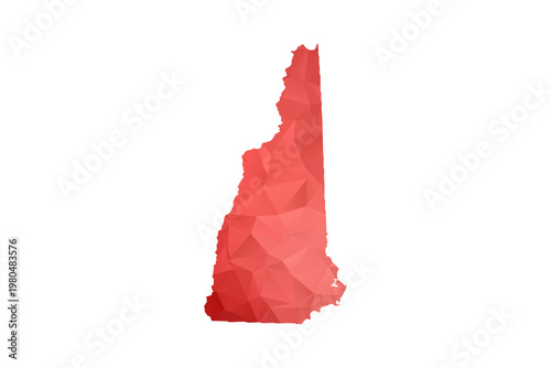 New Hampshire Map - Polygon Style Vector Illustration in Red Gradient, Low Poly Geometric Design, Isolated on White Background, Perfect for Infographics, Reports, and Educational Materials.
