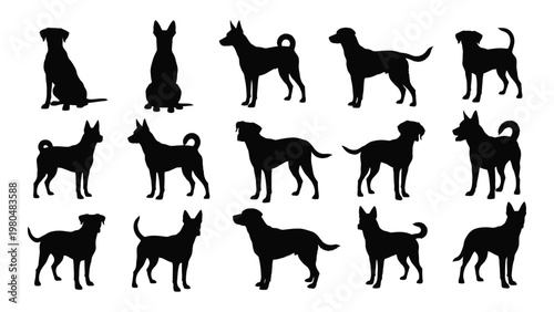 Silhouette collection featuring various dog breeds in different poses high quality