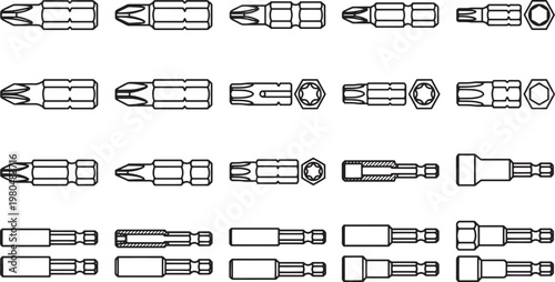 A comprehensive assortment of precision screwdriver bits arranged against a blank backdrop, the image underscores the precision engineering and essential role these tools play in various tasks.
