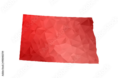 North Dakota Map - Polygon Style Vector Illustration in Red Gradient, Low Poly Geometric Design, Isolated on White Background, Perfect for Infographics, Reports, and Educational Materials.