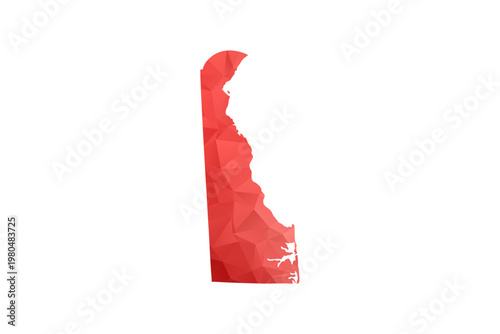 Delaware Map - Polygon Style Vector Illustration in Red Gradient, Low Poly Geometric Design, Isolated on White Background, Perfect for Infographics, Reports, and Educational Materials.