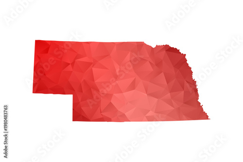 Nebraska Map - Polygon Style Vector Illustration in Red Gradient, Low Poly Geometric Design, Isolated on White Background, Perfect for Infographics, Reports, and Educational Materials.