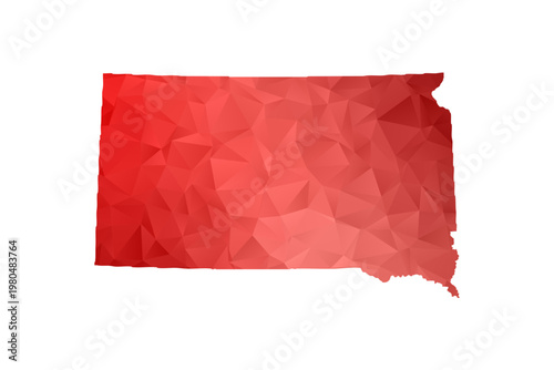 South Dakota Map - Polygon Style Vector Illustration in Red Gradient, Low Poly Geometric Design, Isolated on White Background, Perfect for Infographics, Reports, and Educational Materials.