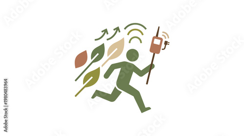 Eco-Friendly Technology Icon Person Running with Phone and Leaves