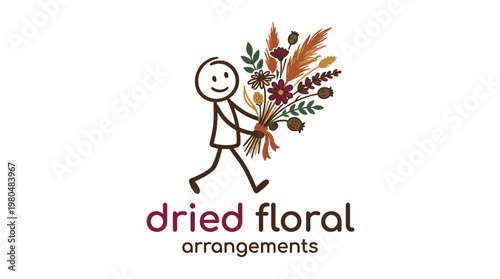Stylized Figure Carrying Dried Floral Arrangement
