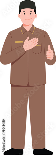 Indonesian Teacher Wearing Brown Civil Servant Uniform and Black Peci