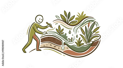 Abstract Person Drawing Nature Elements